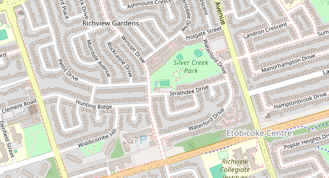 Map of a likely free parking spot near Strathdee Drive, Etobicoke, Toronto