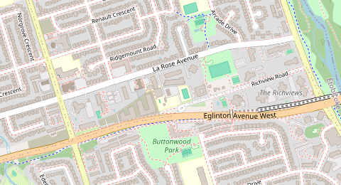 Map of a likely free parking spot near La Rose Avenue 125, Etobicoke, Toronto