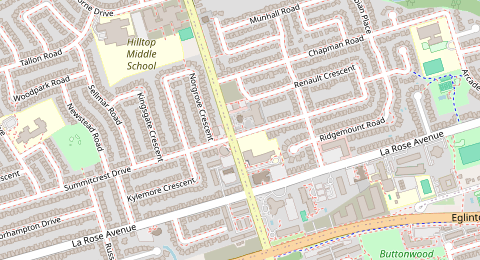 Map of a likely free parking spot near Renault Crescent, Etobicoke, Toronto