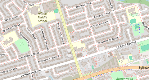 Map of a likely free parking spot near Renault Crescent, Etobicoke, Toronto