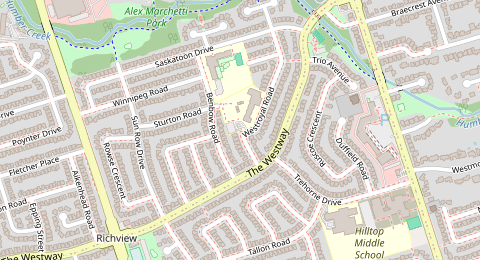 Map of a likely free parking spot near Westroyal Road, Etobicoke, Toronto