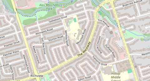 Map of a likely free parking spot near Westroyal Road, Etobicoke, Toronto