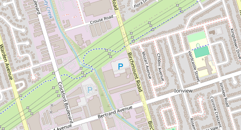 Map of a likely free parking spot near Birchmount Road, Scarborough, Toronto