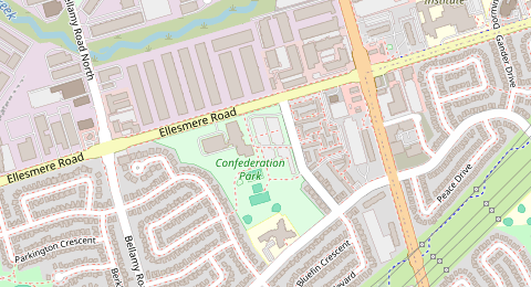 Map of a likely free parking spot near Ellesmere Road, Scarborough, Toronto