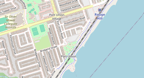 Map of a likely free parking spot near Port Union Road 19, Scarborough, Toronto