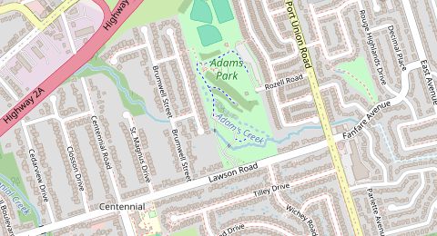 Map of a likely free parking spot near Linderwood Drive, Scarborough, Toronto
