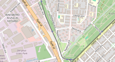 Map of a likely free parking spot near Napfény utca, József Attila-lakótelep, Budapest