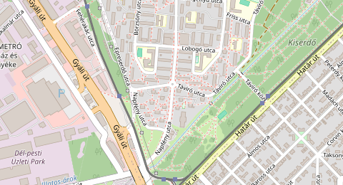Map of a likely free parking spot near Napfény utca, József Attila-lakótelep, Budapest