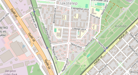 Map of a likely free parking spot near Napfény utca, József Attila-lakótelep, Budapest