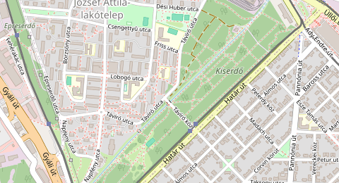 Map of a likely free parking spot near Távíró utca, József Attila-lakótelep, Budapest