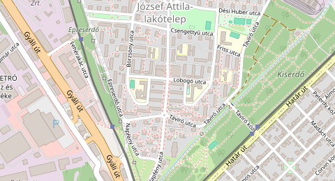 Map of a likely free parking spot near Napfény utca, József Attila-lakótelep, Budapest