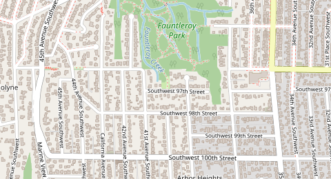Map of a likely free parking spot near Southwest 97th Street, Arbor Heights, Seattle