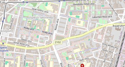 Map of a likely free parking spot near Rózsa utca 55, Újpest, Budapest