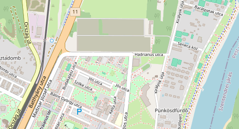 Map of a likely free parking spot near Hadrianus utca 7, Békásmegyer, Budapest
