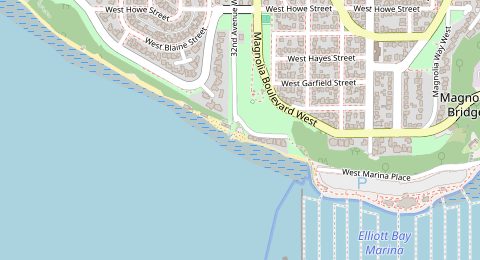 Map of a likely free parking spot near 32nd Avenue West, Magnolia, Seattle