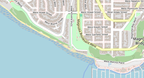 Map of a likely free parking spot near 32nd Avenue West, Magnolia, Seattle