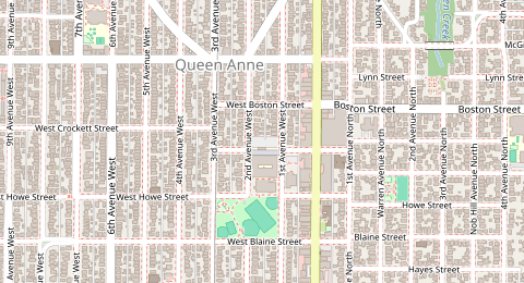 Map of a likely free parking spot near 1st Avenue West, Queen Anne, Seattle