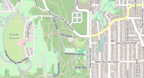 Map of a likely free parking spot near East Parking Lot, Seattle