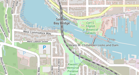 Map of a likely free parking spot near West Commodore Way, Ballard, Seattle