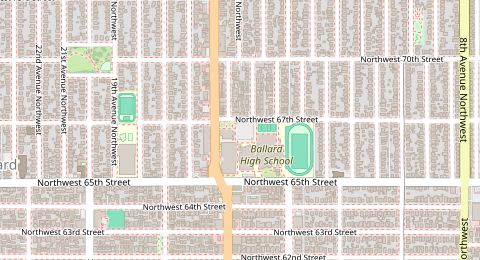 Map of a likely free parking spot near Ballard High School and Public Pool Parking Lot, Seattle