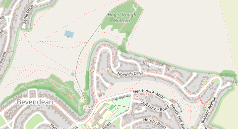Map of a likely free parking spot near Norwich Drive, Bevendean, Brighton