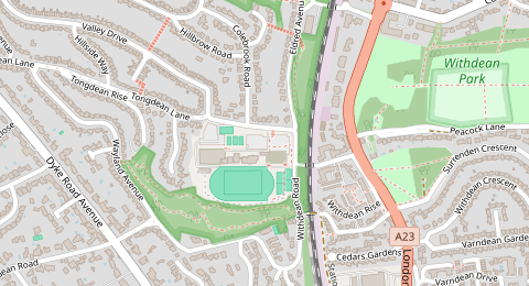 Map of a likely free parking spot near WIthdean Park & Ride, Brighton