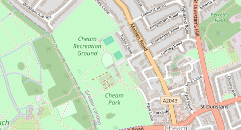 Map of a likely free parking spot near Tudor Close, Worcester Park, London