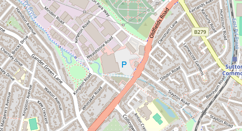 Map of a likely free parking spot near Oldfields Road, Benhilton, London