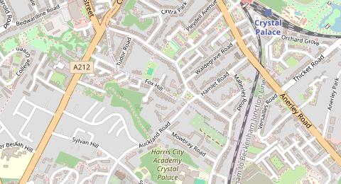 Map of a likely free parking spot near Fox Hill, Upper Norwood, London
