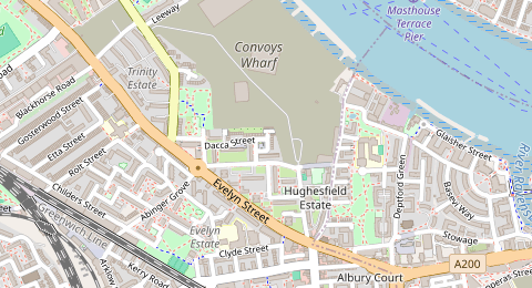 Map of a likely free parking spot near Dacca Street, New Cross, London