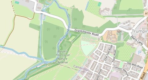 Map of a likely free parking spot near Grantchester Road, Trumpington, Cambridge