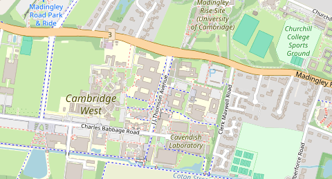 Map of a likely free parking spot near J J Thomson Avenue 15, Eddington, Cambridge