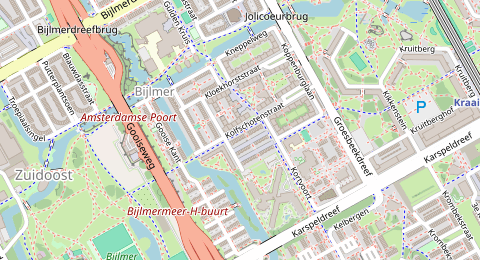 Map of a likely free parking spot near Kolfschotenstraat, Zuidoost, Amsterdam