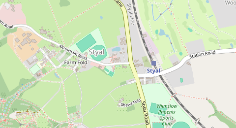 Map of a likely free parking spot near Altrincham Road, Styal, Manchester