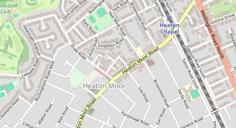Map of a likely free parking spot near Derby Range 18, Heaton Moor, Manchester