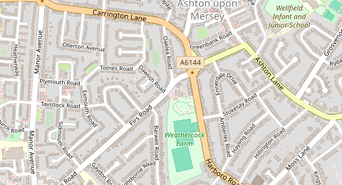 Map of a likely free parking spot near Firs Road, Ashton upon Mersey, Manchester