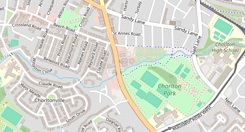 Map of a likely free parking spot near Barlow Moor Road, Chorlton-cum-Hardy, Manchester