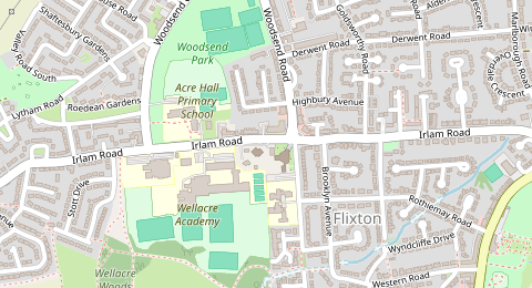 Map of a likely free parking spot near Irlam Road, Woodsend, Manchester