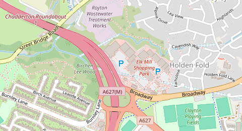 Map of a likely free parking spot near Elk Mill Centre Retail Park, Holden Fold, Manchester
