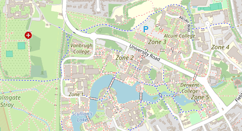 Map of a likely free parking spot near Car Park 2.5 (Vanbrugh), York