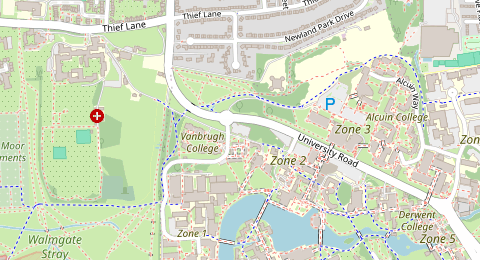 Map of a likely free parking spot near Car Park 2.1 (D), York