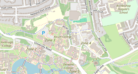 Map of a likely free parking spot near Car Park 3.2 (Alcuin), York
