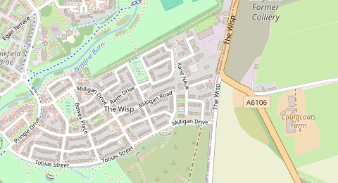Map of a likely free parking spot near Milligan Road, Niddrie, Edinburgh