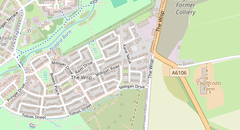 Map of a likely free parking spot near Milligan Road, Niddrie, Edinburgh