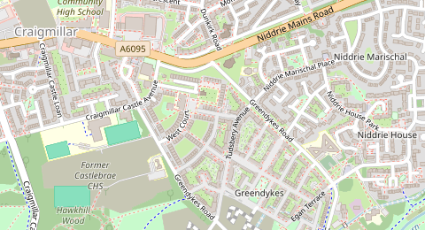 Map of a likely free parking spot near Robin Place, Niddrie, Edinburgh