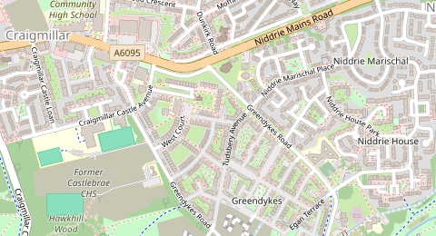 Map of a likely free parking spot near Robin Place, Niddrie, Edinburgh