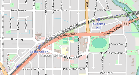 Map of a likely free parking spot near Hamilton Street, Bassendean, Perth