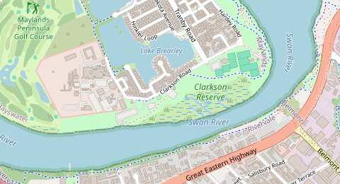 Map of a likely free parking spot near Maylands Waterland, Perth