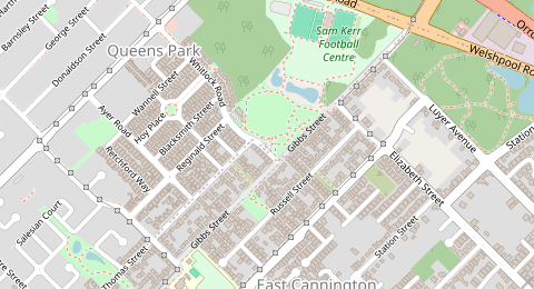 Map of a likely free parking spot near Whitlock Road, Queens Park, Perth