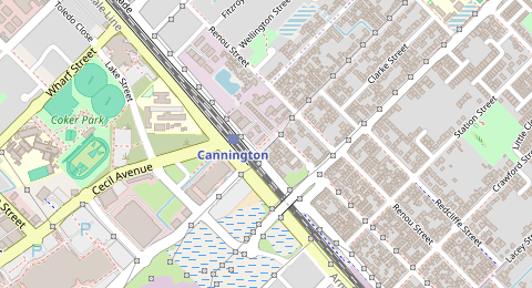 Map of a likely free parking spot near Gibbs Street, East Cannington, Perth